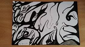Indian ink on paper artwork consisting of dark frightening imagery